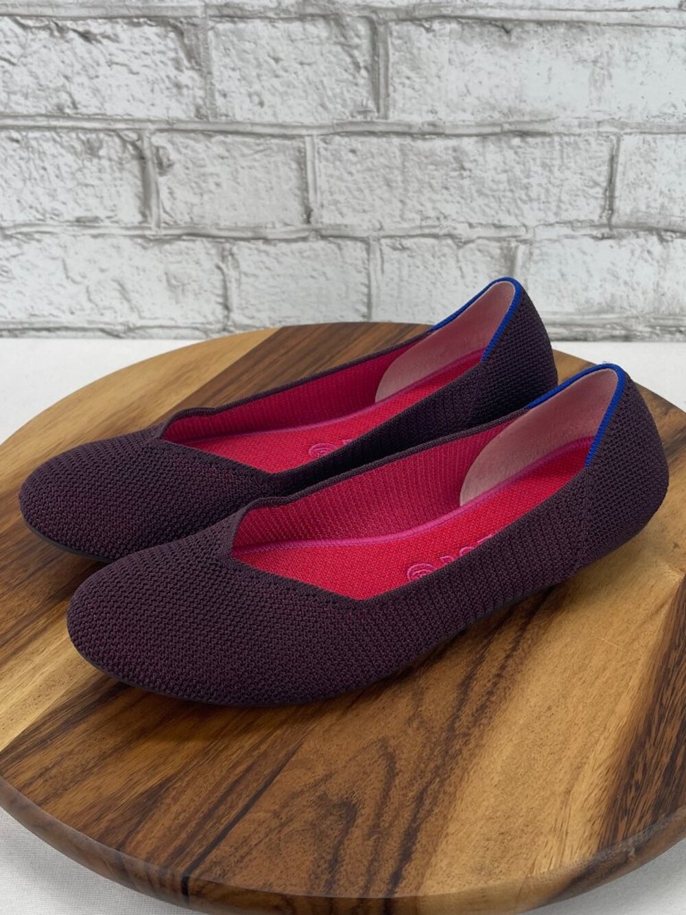 Rothys The Flat Womens 10.5 Plum Burgundy Knit Round Toe Ballet Flats Shoes